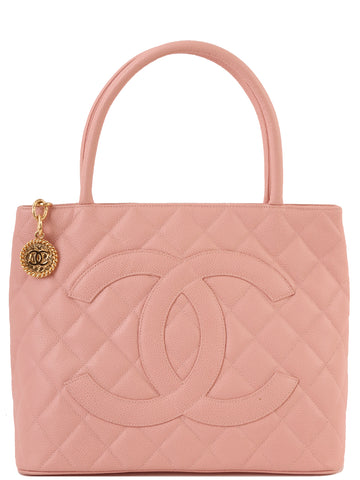 CHANEL Around 2003 Made Caviar Skin Cc Mark Stitch Revival Tote Bag Pink