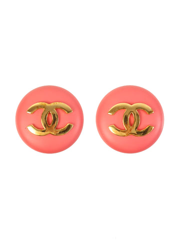CHANEL 1989 Made Round Cc Mark Earrings Pink