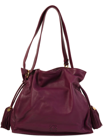 LOEWE Anagram Embossed Tassel Drawstring Shoulder Bag Purple