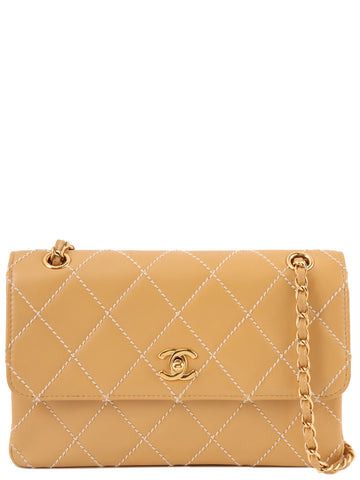 CHANEL Around 2001 Made Wild Stitch Turn-Lock Chain Bag Beige