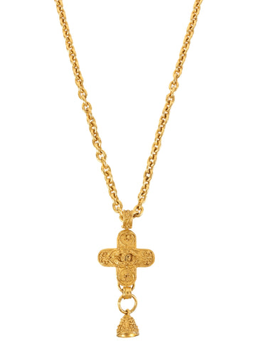 CHANEL 1994 Made Cross Bell Motif Dotted Cc Mark Long Necklace Gold