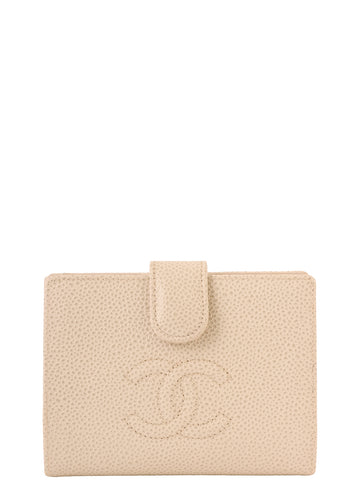 CHANEL Around 2001 Made Caviar Skin Cc Mark Stitch Wallet Ivory