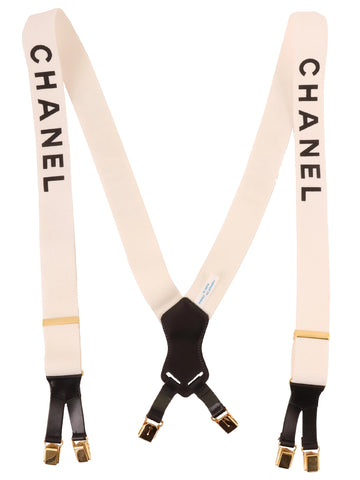 CHANEL Logo Suspenders White