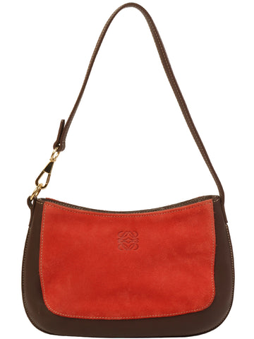 LOEWE Anagram Embossed Leather Combination Top Handle Bag Red/Brown