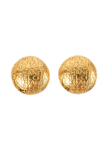 CHANEL Round Logo Earrings Gold