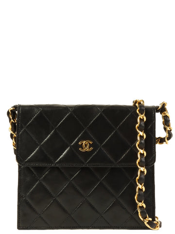 CHANEL Around 1985~1990 Made Mini Cc Mark Plate Mini Chain Bag Black