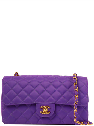 CHANEL Around 1995 Made Canvas Classic Flap Chain Bag 25Cm Purple