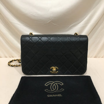 Chanel Black Leather Vintage Single Flap Shoulder Bag Sku# 73023
