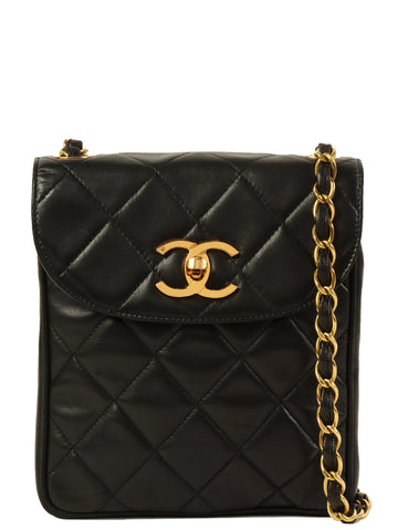 CHANEL Around 1995 Made Cc Mark Turn-Lock Shoulder Bag Black