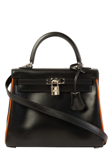 HERMES 2006 Made Kelly Bag 25Cm Black/Orange