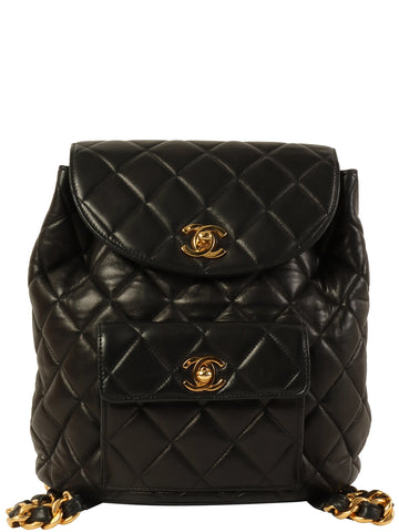 CHANEL Around 1997 Made Double Turn-Lock Backpack Black