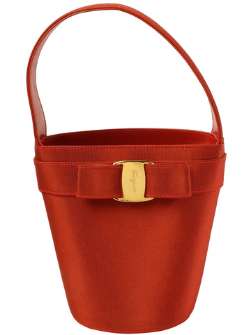 SALVATORE FERRAGAMO Nylon Vara Bow Bucket Bag Brick