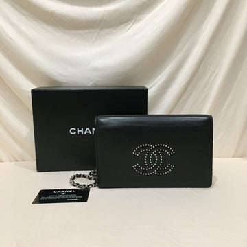 Chanel Black Lambskin Leather CC Studded WOC Chain Wallet Crossbody Bag Sku# 72706