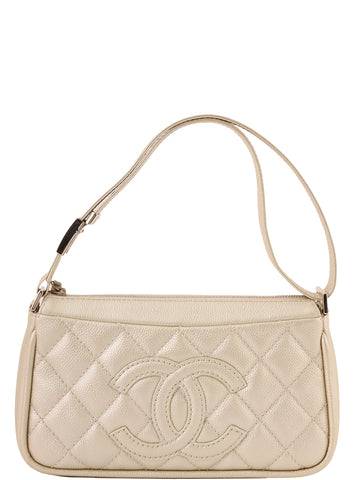 CHANEL Around 2005 Made Cc Mark Stitch Shoulder Bag Champagne Gold