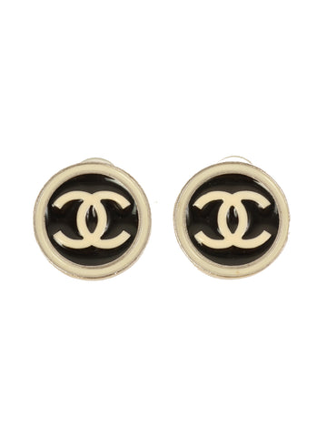 CHANEL 2004 Made Round Cc Mark Earrings White/Black