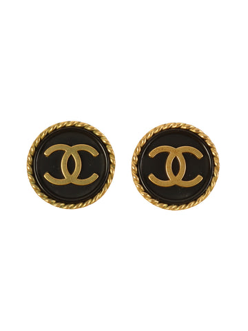 CHANEL 1994 Made Round Cc Mark Earrings Black/Gold