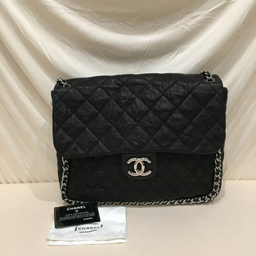 Chanel Black Brown Leather Chain Around Maxi Shoulder Bag Sku# 72831
