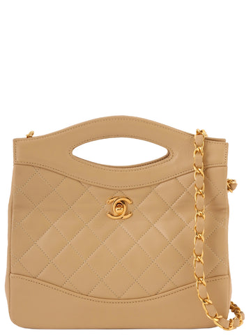 CHANEL Around 1990 Made Turn-Lock 2Way Chain Bag Mini Beige