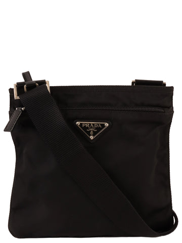 PRADA Nylon Logo Plate Shoulder Bag Black