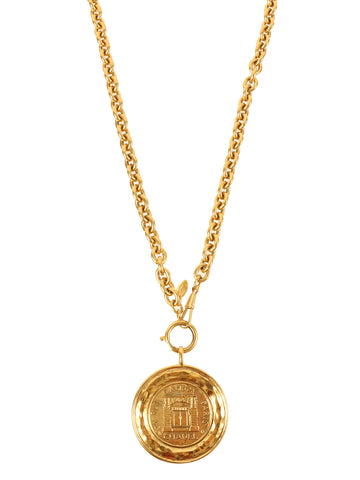CHANEL Round Cambon Plate Necklace Gold