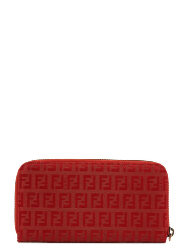 FENDI Canvas Zucchino Pattern Long Wallet Red