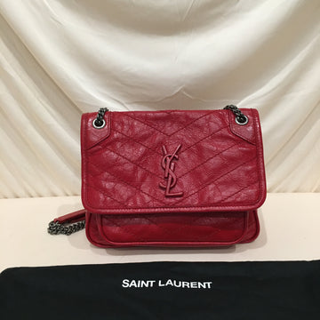 Yves Saint Laurent Red Leather Small Niki Shoulder Bag Sku# 73128