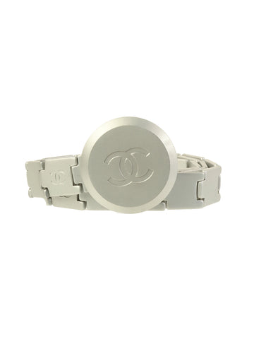 CHANEL 1999 Made Round Cc Mark Plate Belt Silver