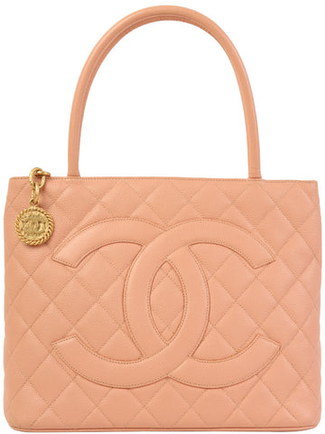 CHANEL Around 2000 Made Caviar Skin Cc Mark Stitch Revival Tote Bag Pink