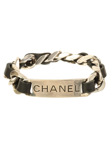 CHANEL 1996 Made Logo Plate Chain Bracelet Silver/Black