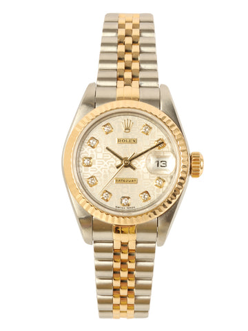 ROLEX 10P Diamond Date Just Silver/Gold