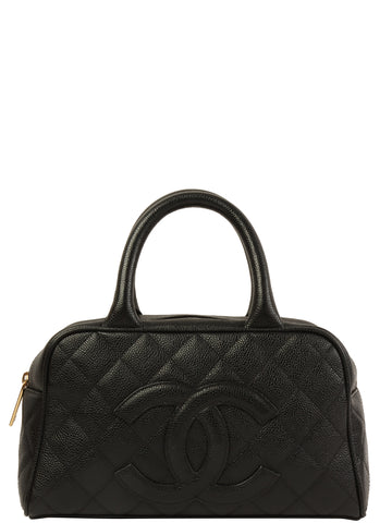 CHANEL Around 1998 Made Caviar Skin Cc Mark Stitch Boston Bag Black