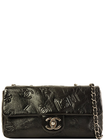 CHANEL Around 2014 Made Icon Embossed Turn-Lock Chain Bag Black