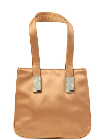 GUCCI Satin Shell Logo Plate Mini Top Handle Bag Pink Beige