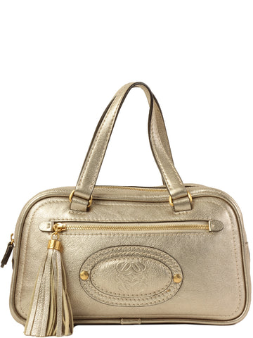 LOEWE Logo Embossed Tassel Top Handle Bag Metallic Gold