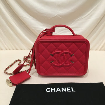 Chanel Red Caviar Mini Vanity Filigree Crossbody Bag Sku# 73178