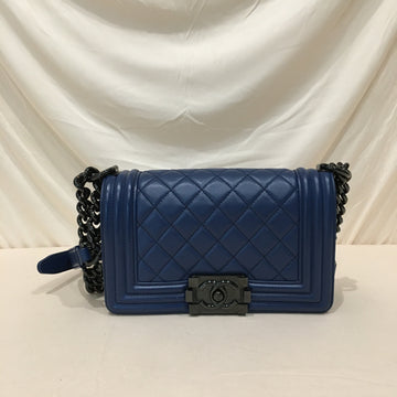 Chanel Blue Leather Black Hardware Small Boy Shoulder Bag Sku# 73195