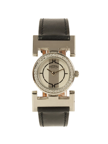 HERMES 2002 Made Diamond Paprika Watch Silver/Black