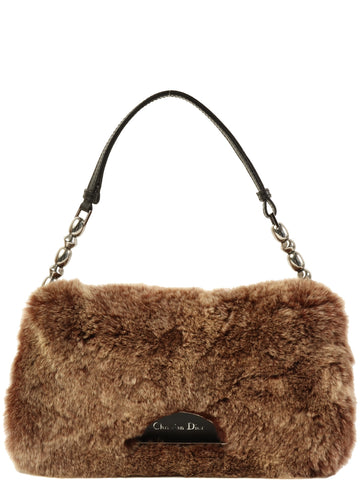 DIOR Fur Maris Pearl Logo Shoulder Bag Brown/Black