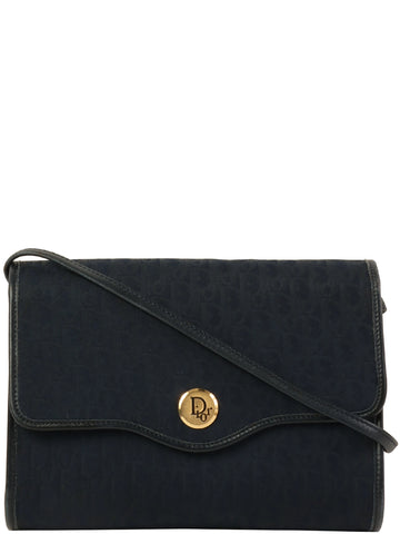 DIOR Trotter Pattern Round Logo Plate Shoulder Bag Navy