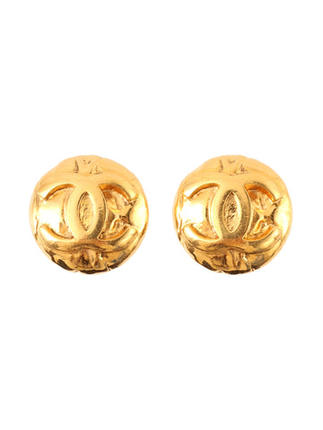 CHANEL 1997 Made Round Cc Mark Earrings Gold