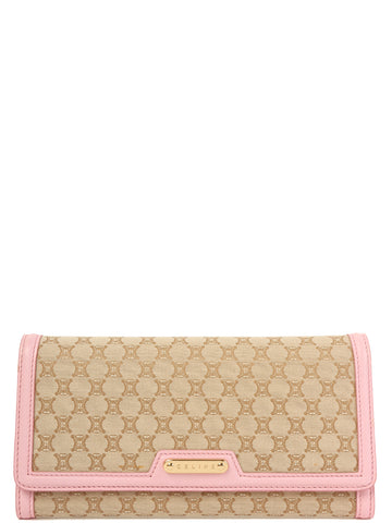 CELINE Macadam Pattern Logo Plate Long Wallet Beige/Pink