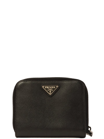 PRADA Saffiano Logo Plate Wallet Black