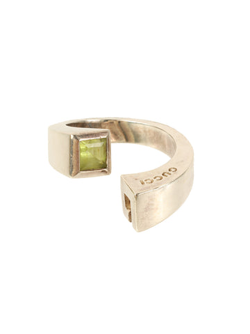 GUCCI Color Stone Logo Ring Silver/Lime Green