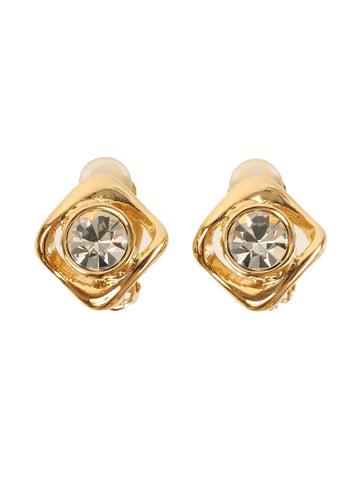 YVES SAINT LAURENT Rhinestone Diamond Motif Earrings Gold