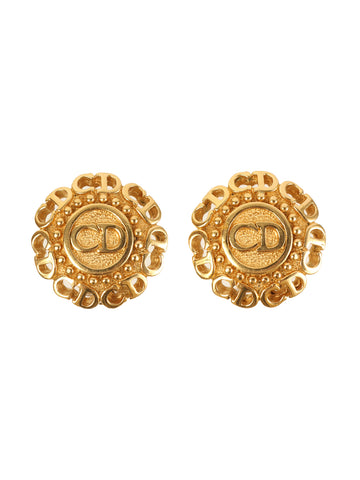 DIOR Round Logo Cutout Design Earrings Gold