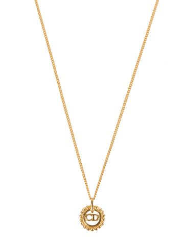 DIOR Round Cutout Logo Plate Necklace Gold