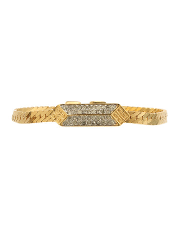 GIVENCHY Rhinestone Logo Plate Braclet Gold