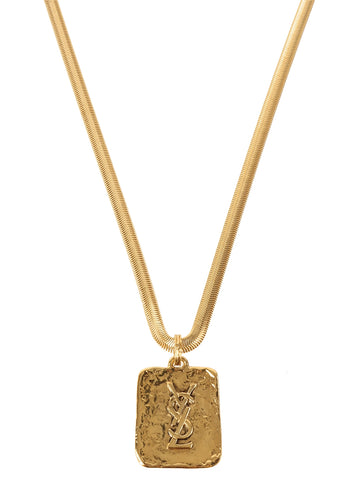 YVES SAINT LAURENT Square Logo Plate Necklace Gold