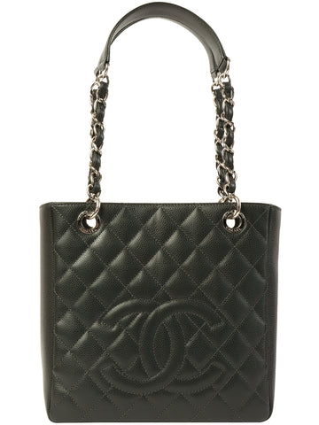 CHANEL Around 2014 Made Caviar Skin Cc Mark Stitch Chain Tote Bag Charcoal Grey