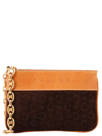 CELINE Suede C Macadam Pattern Pouch Brown